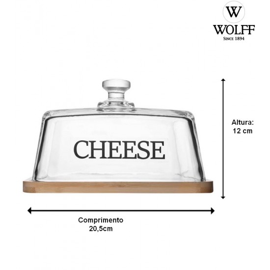 Queijeira 20,5x18,5x12cm Com Base Em Bambu Basic Vidro